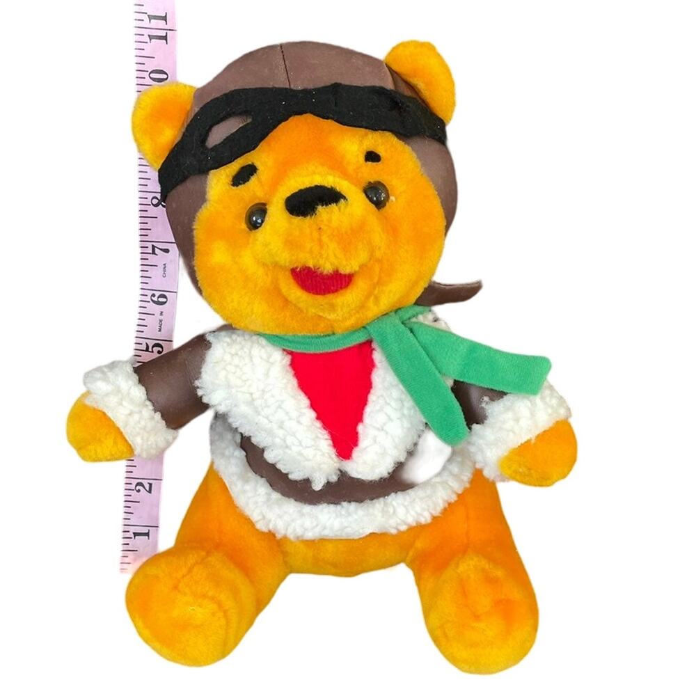 Pilot Winnie Pooh? Bear Plush Aviator Vtg 90's Stuffed Animal Vinyl Jacket Toy